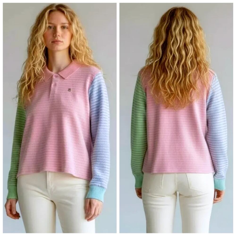 Teddy Fresh  Knit Polo Sweater Y2K Pastel Colorbkock Size 2XL  NWT  F290